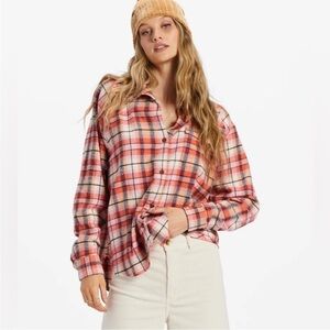 Billabong Plaid Button-Down Shirt - Pink and Red